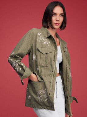 NWT Johnny Was Andromeda Green Embroidered Coat Jacket SMALL #0227 Sun & Moon